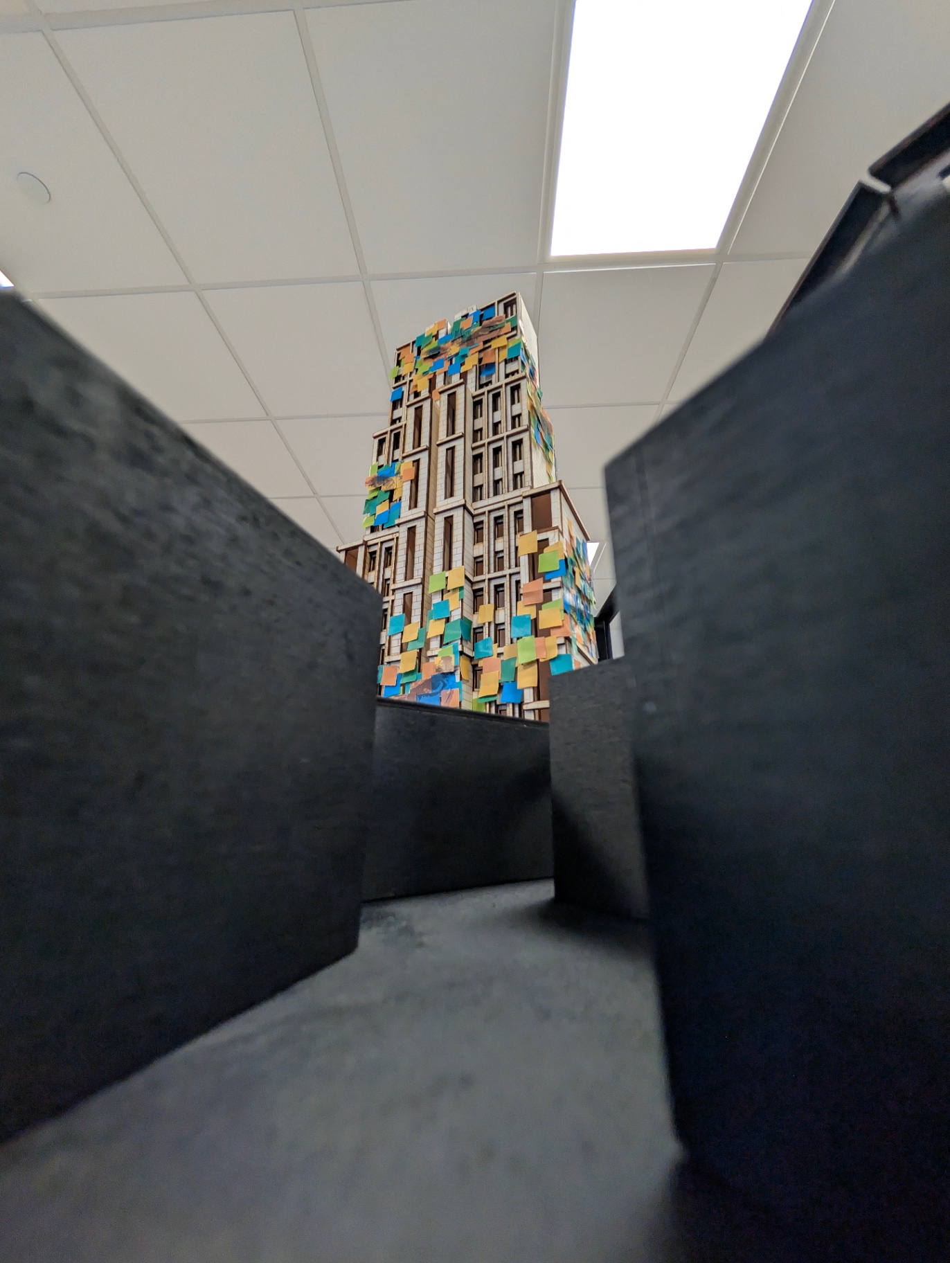 Setback tower architectural model at street level